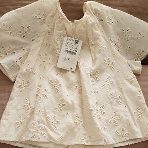 Zara Ivory Floral Eyelet Top